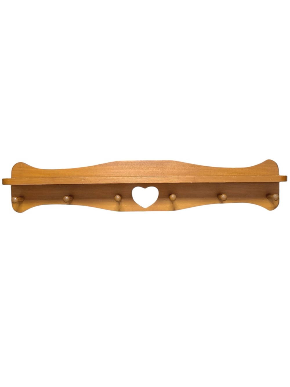 Large Vintage Heart Shelf Wood Wooden 6 Peg Hooks 36” 3 Feet Long